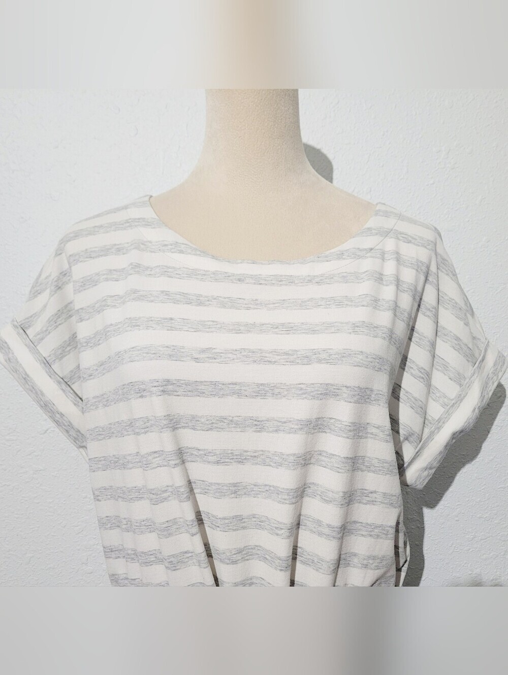 Tommy Bahama Striped Drawstring Dress Medium White Gray Cotton Blend Pockets - Picture 3 of 11